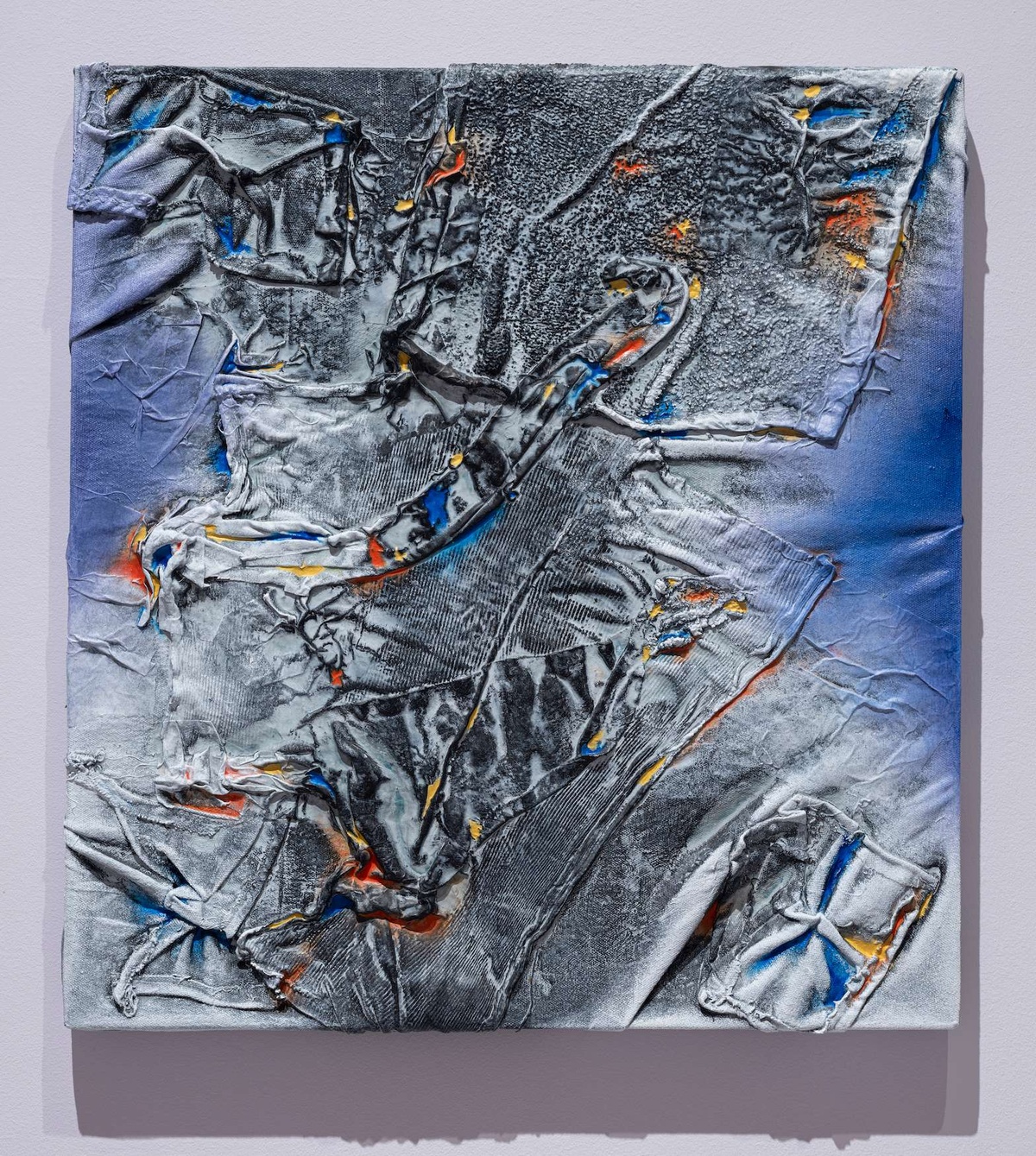 Richly textured abstract work by Leslie Martinez. The surface resembles the texture of denim.