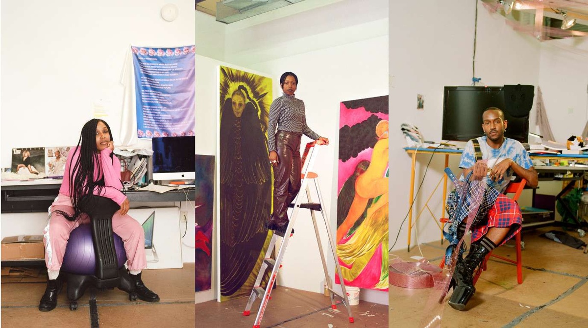 The Studio Museum in Harlem 2019-20 Artists in Residence (Left to Right: E Jane, Naudline Pierre, Elliot Reed). Photo: Myles Loftin