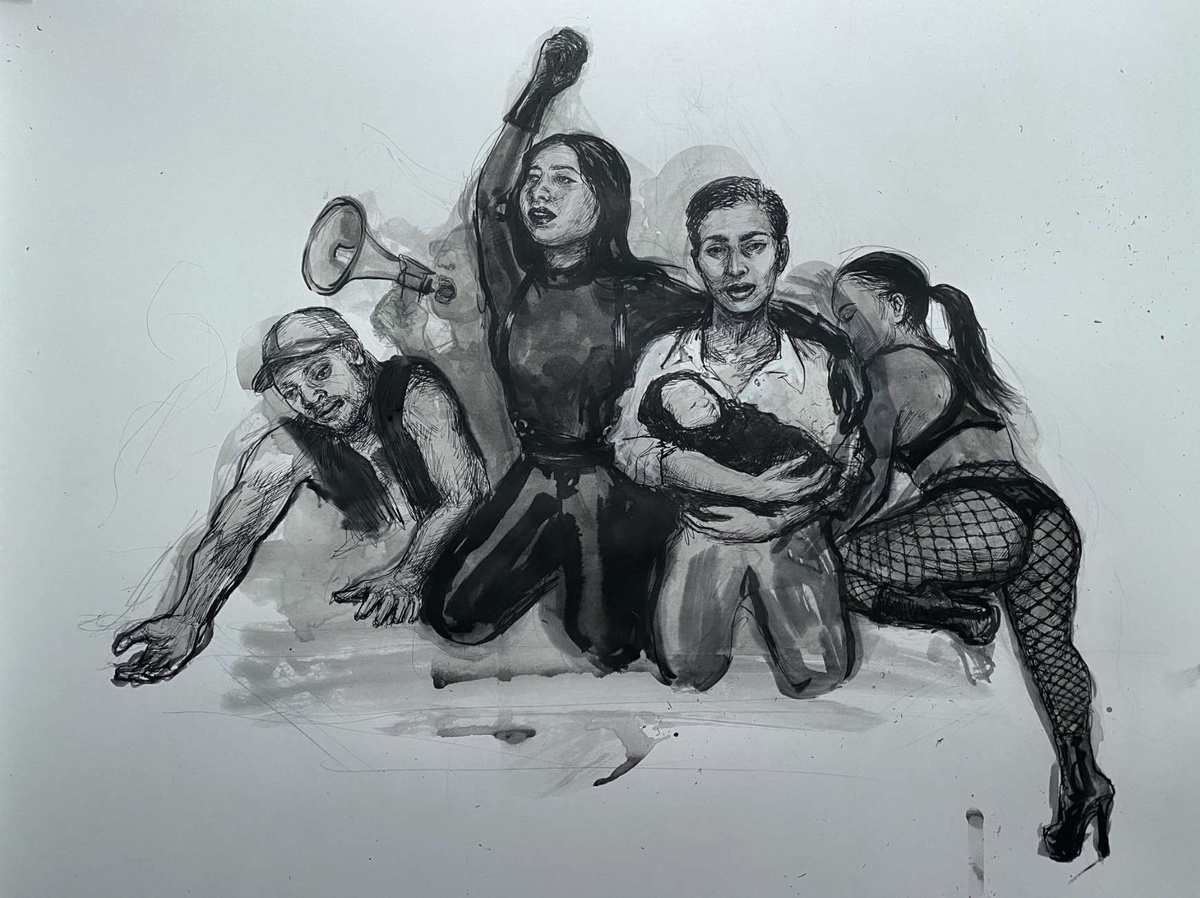 Women painted in black and white